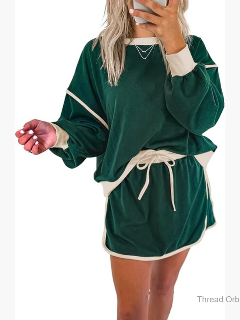Long Sleeve Sweatshirt and Drawstring Mini Skirt Matching Set 2 Piece